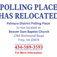 text alerting public to relocation of palmyra district polling place