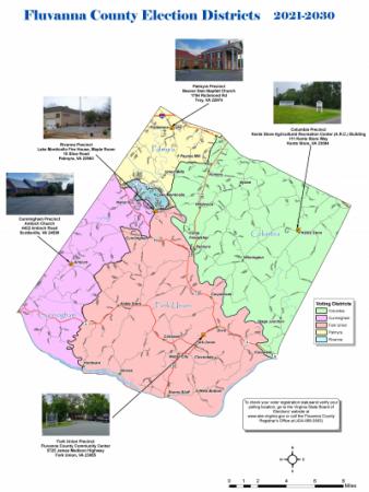 Fluvanna County Voting Districts 2021 - 2030 a map of Fluvanna County with voting district information